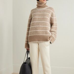 Toteme Brown and Cream Striped Turtleneck Sweater